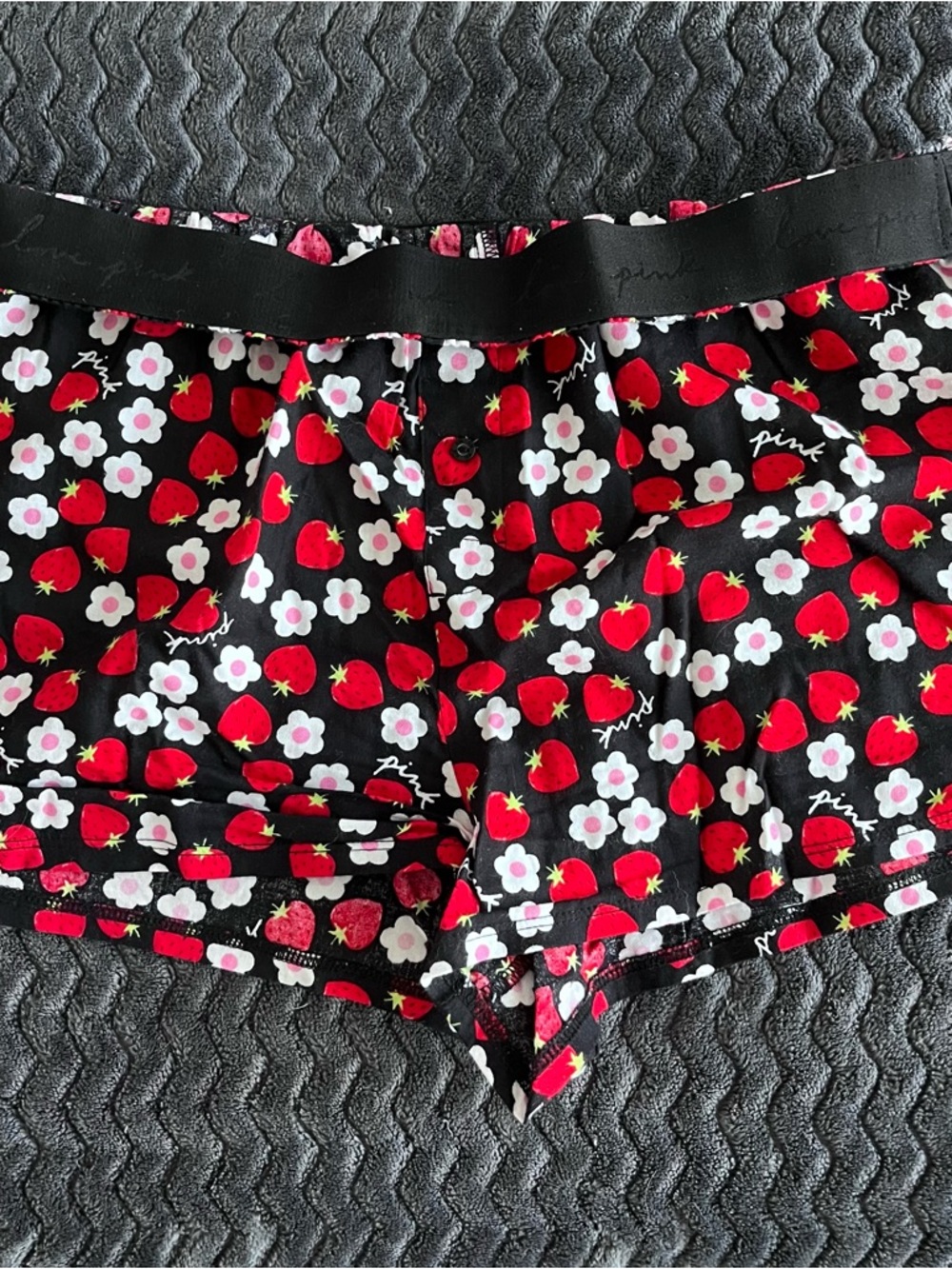 PINK Victoria's Secret Black Strawberry & Daisy Lounge Shorts